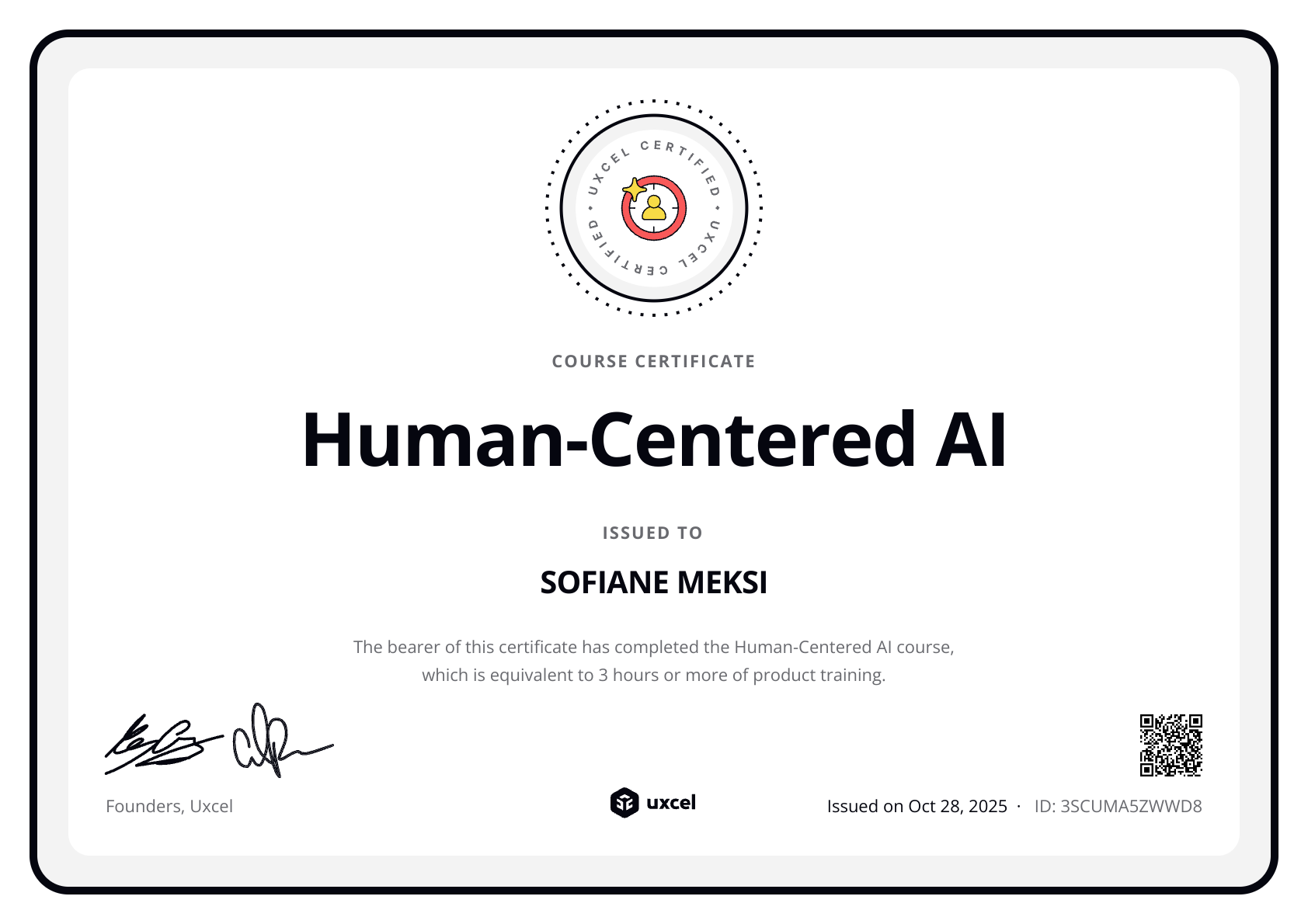 SOFIANE MEKSI's certificate